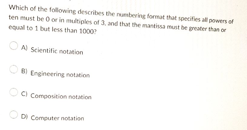 Which of the following describes the numbering