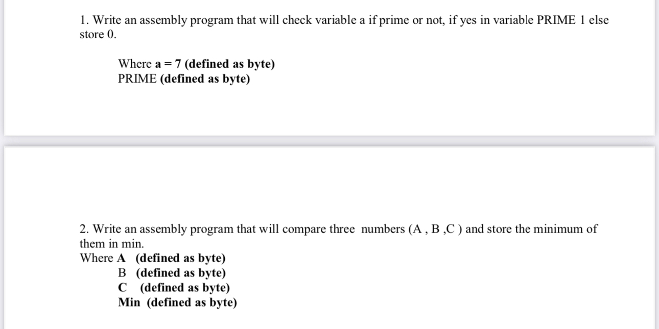Write an assembly program that will check