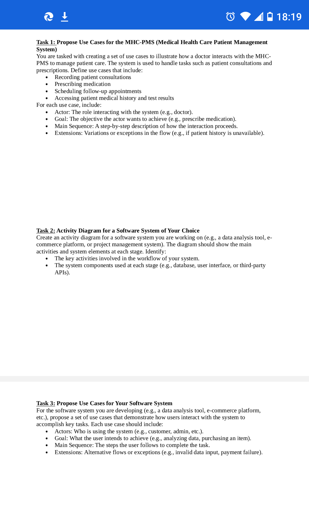 Task 1 : Propose Use Cases for the MHC - PMS (