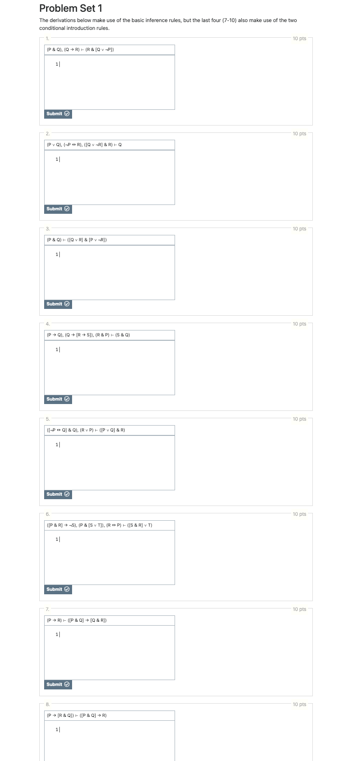 Problem Set 1 Submit ( % ) 1 0 pts - 6 . - 1 0
