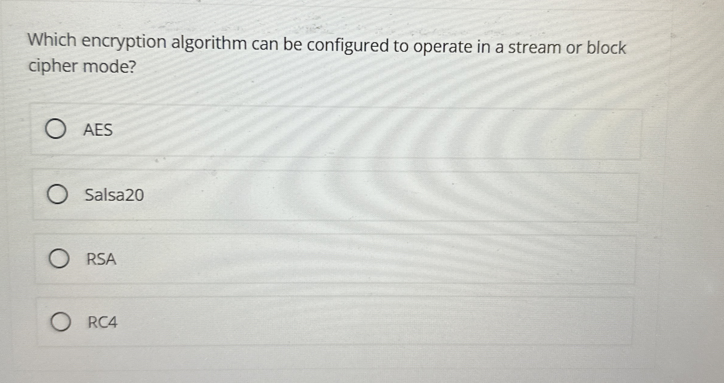 Which encryption algorithm can be configured to