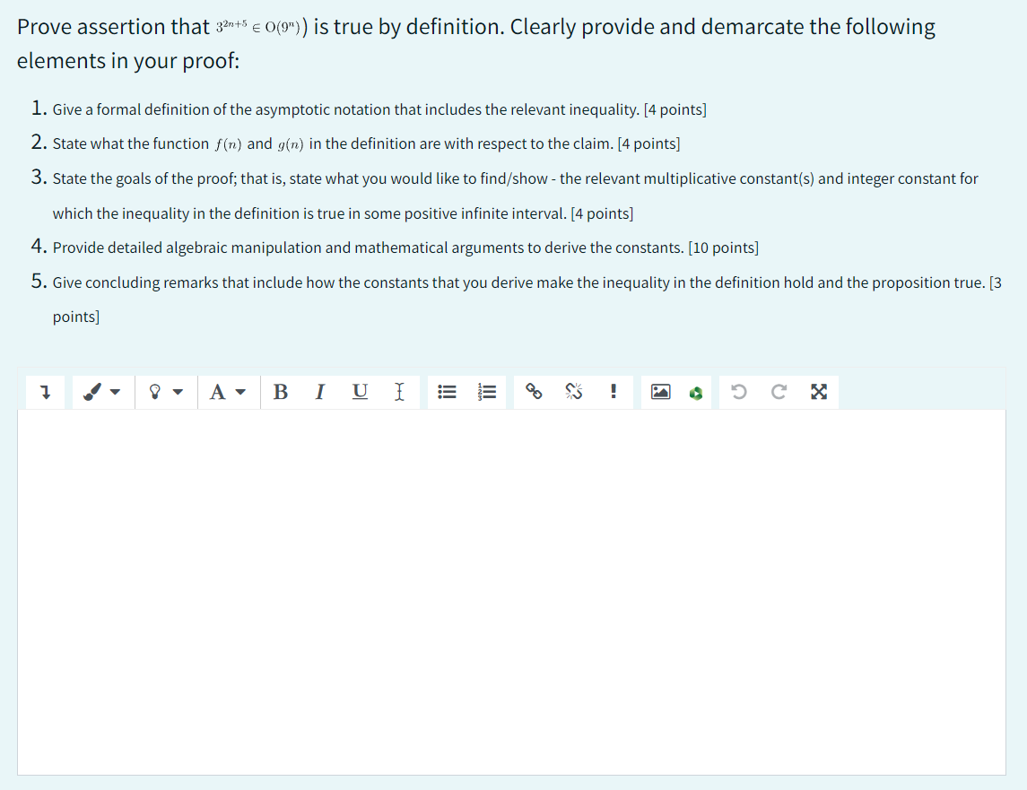 Prove assertion that 3 2 n + 5 inO ( 9 n ) is