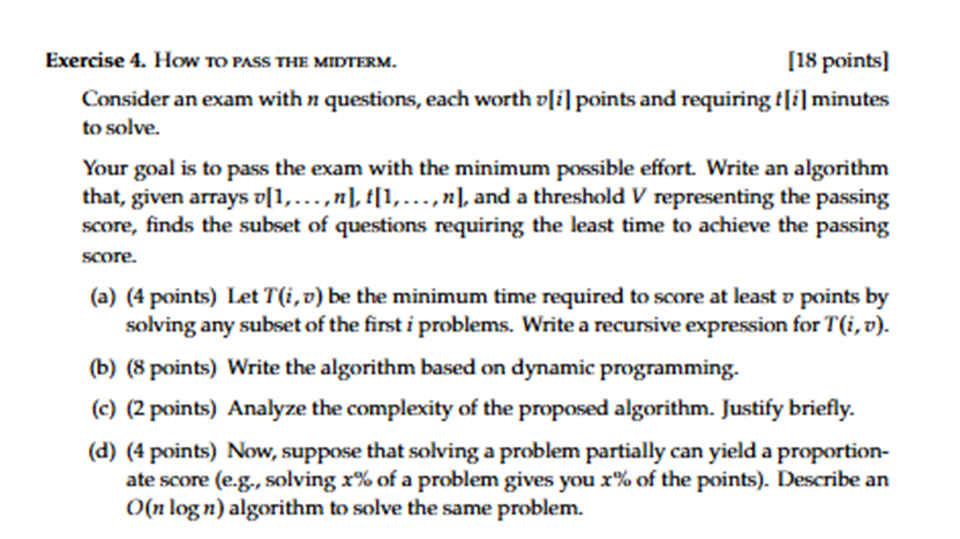 Exercise 4 . How to PASS THE MIDTERM. [ 1 8