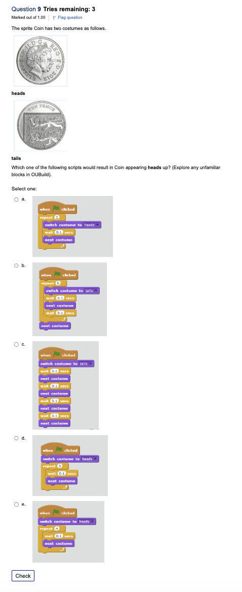 Question 9 Tries remaining: 3 Marked out of \ ( 1