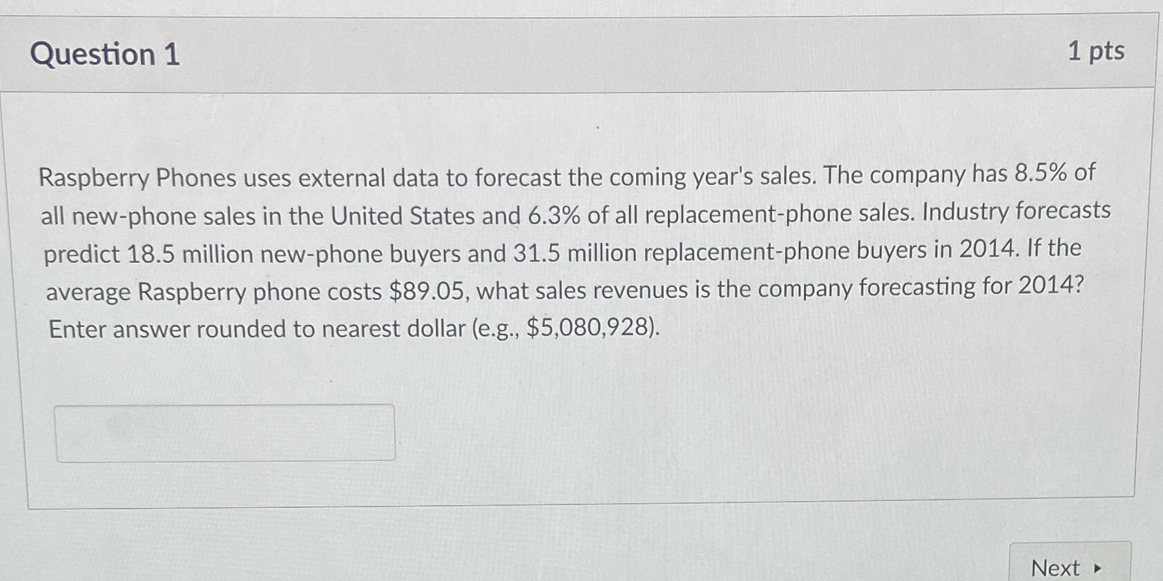Question 1 1 pts Raspberry Phones uses external