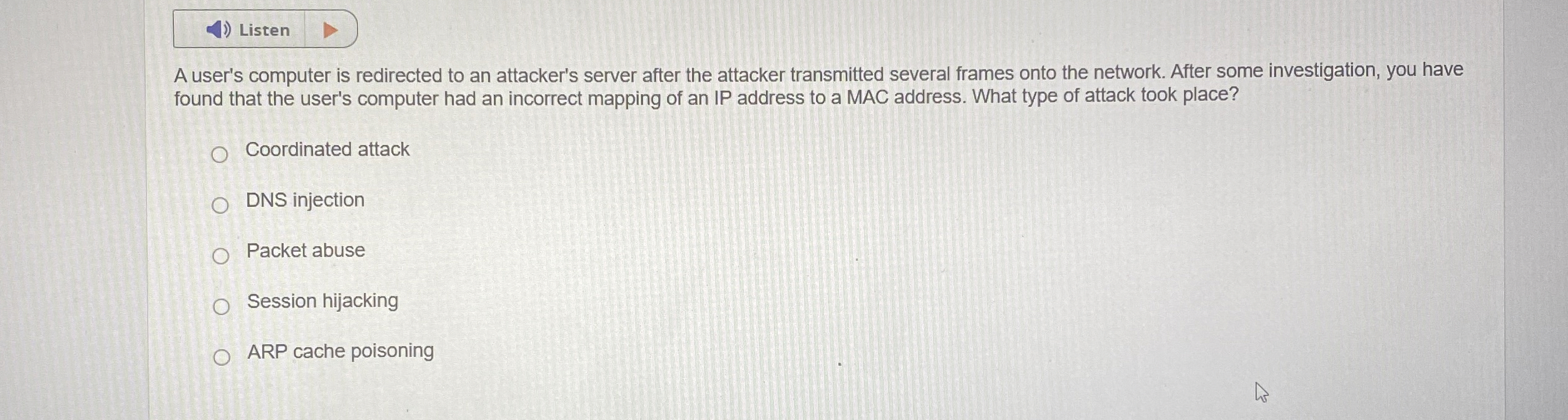 A user's computer is redirected to an attacker's