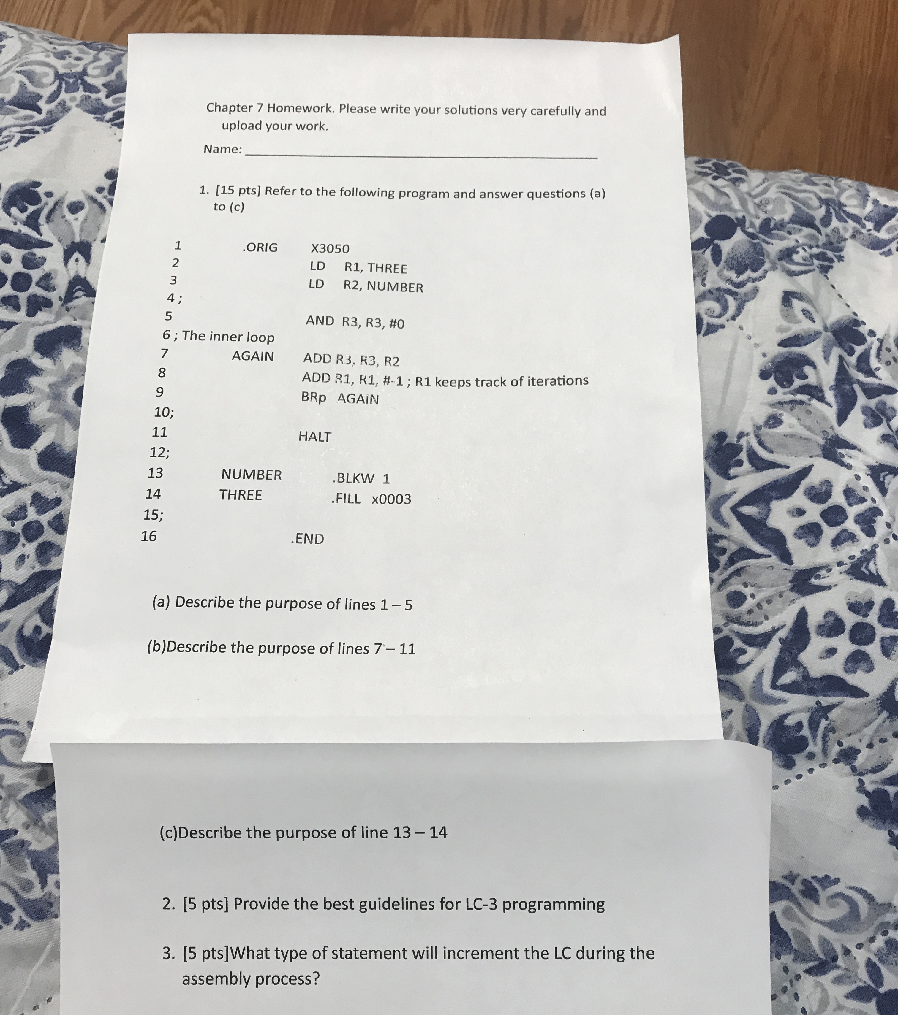 Chapter 7 Homework. Please write your solutions