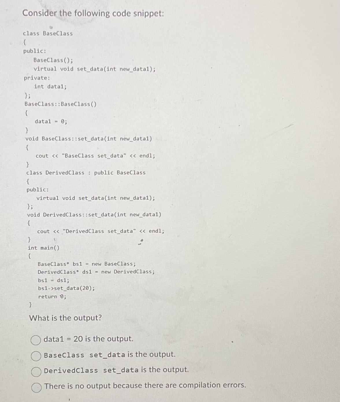 Consider the following code snippet: ` ` ` class