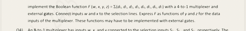 implement the Boolean function F ( w , x , y , z