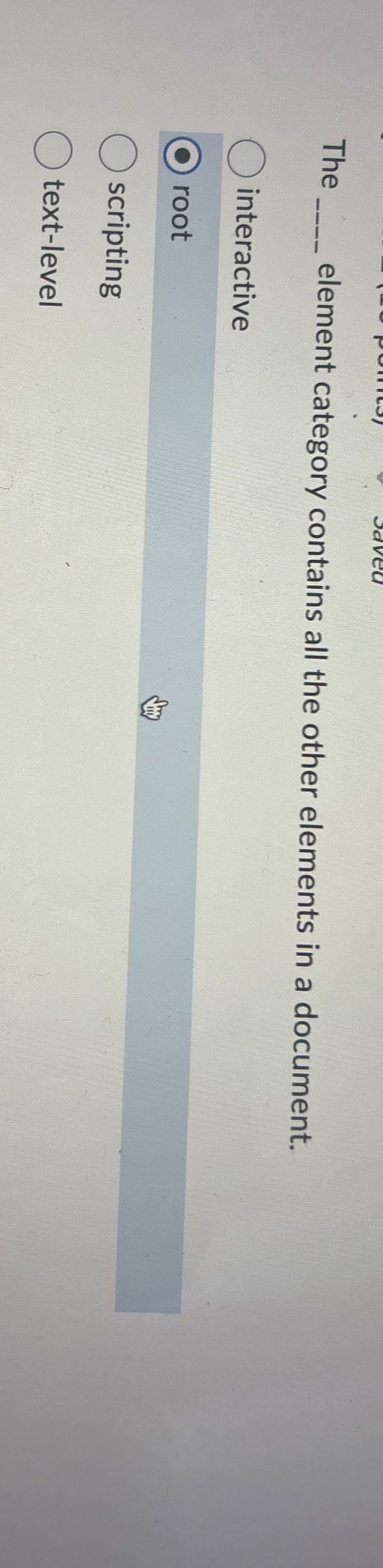 The element category contains all the other