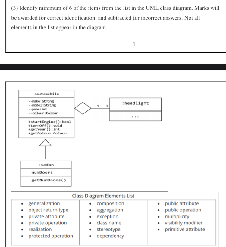 ( 3 ) Identify minimum of 6 of the items from the
