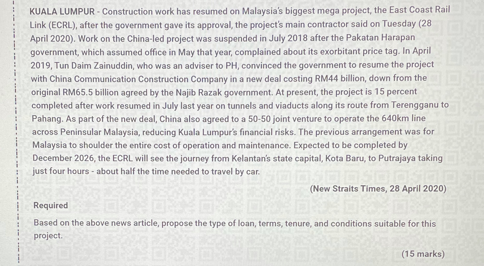 15 marks . KUALA LUMPUR - Construction work has