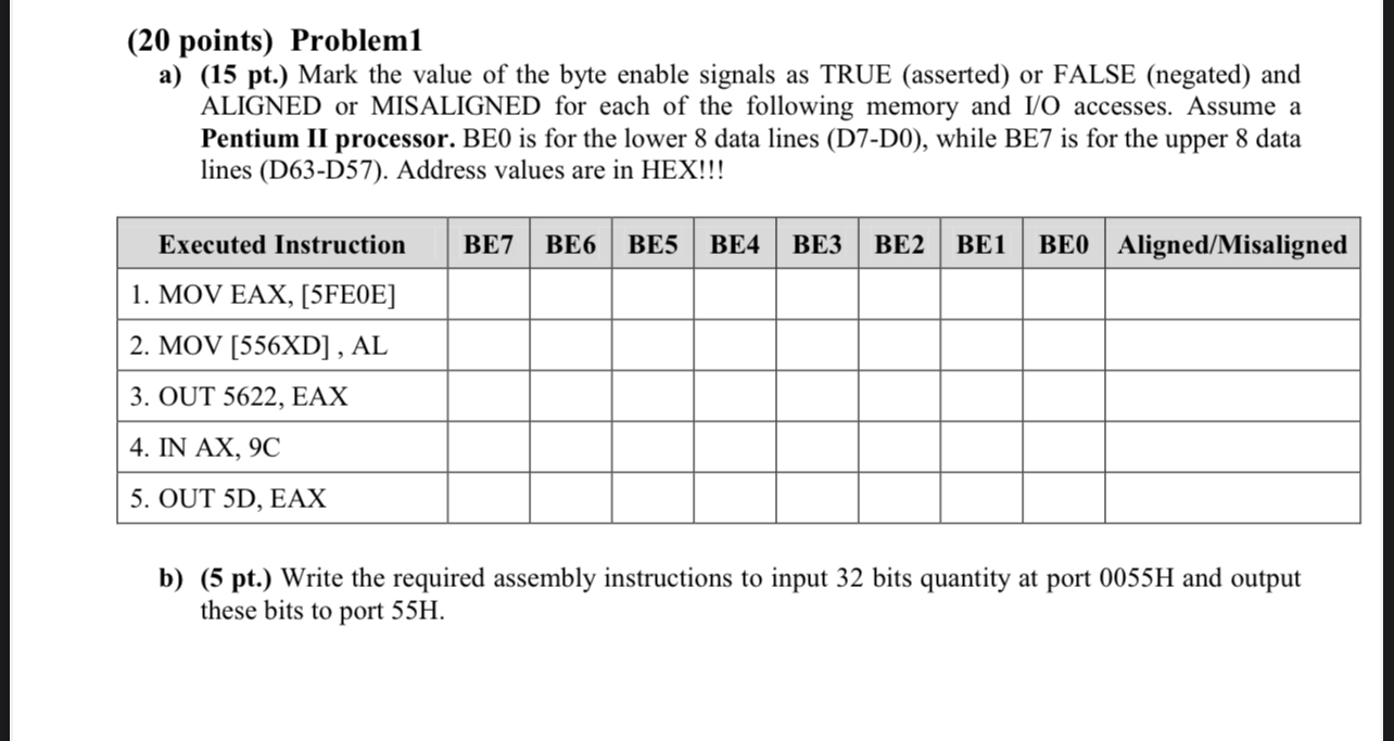 ( 2 0 points ) Problem 1 a ) ( 1 5 p t . ALIGNED