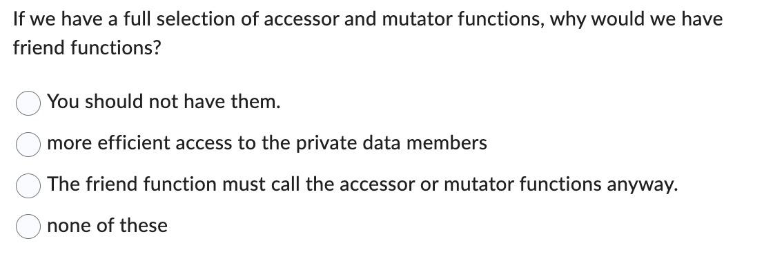 If we have a full selection of accessor and