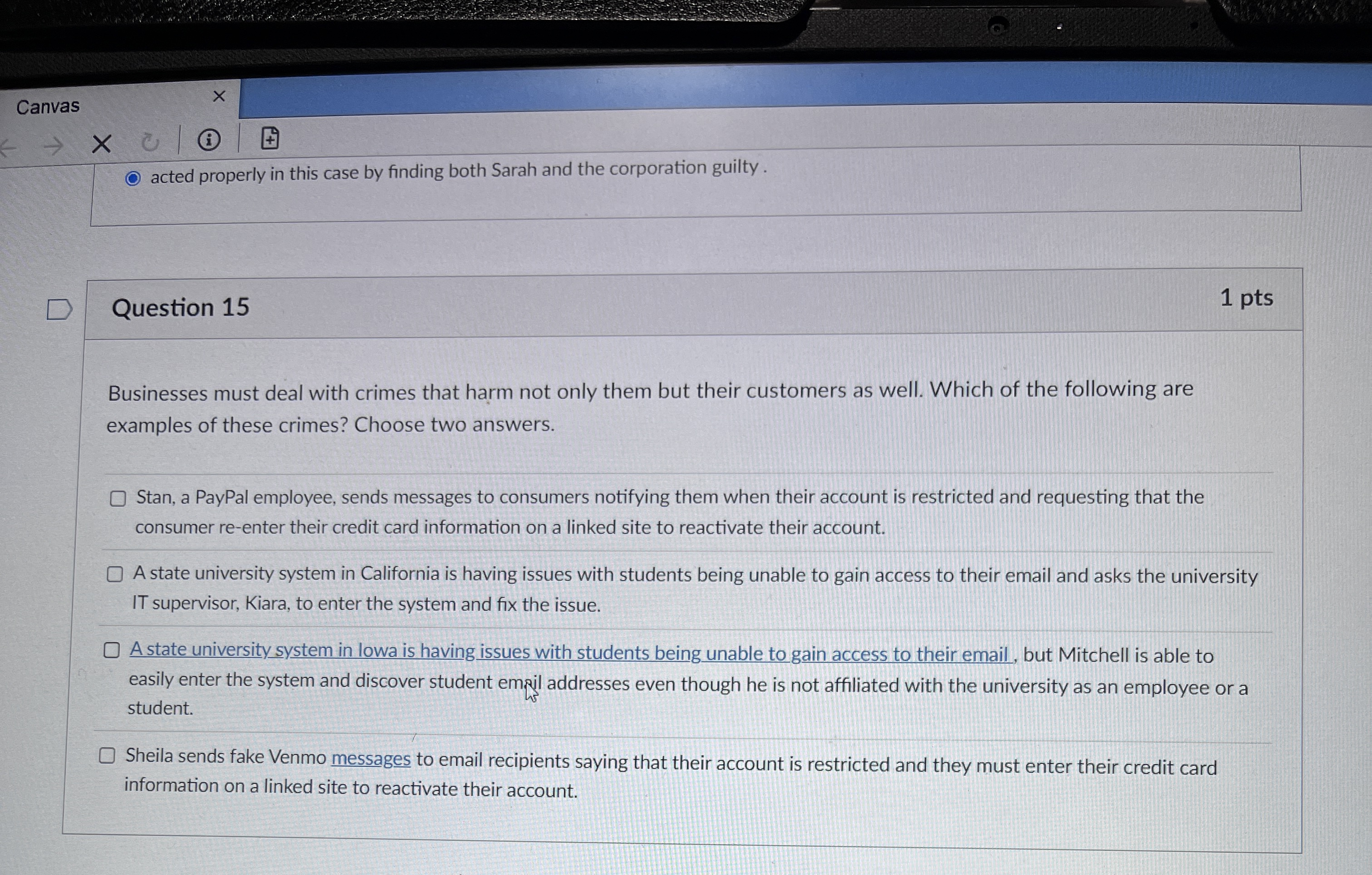 Canvas acted properly in this case by finding