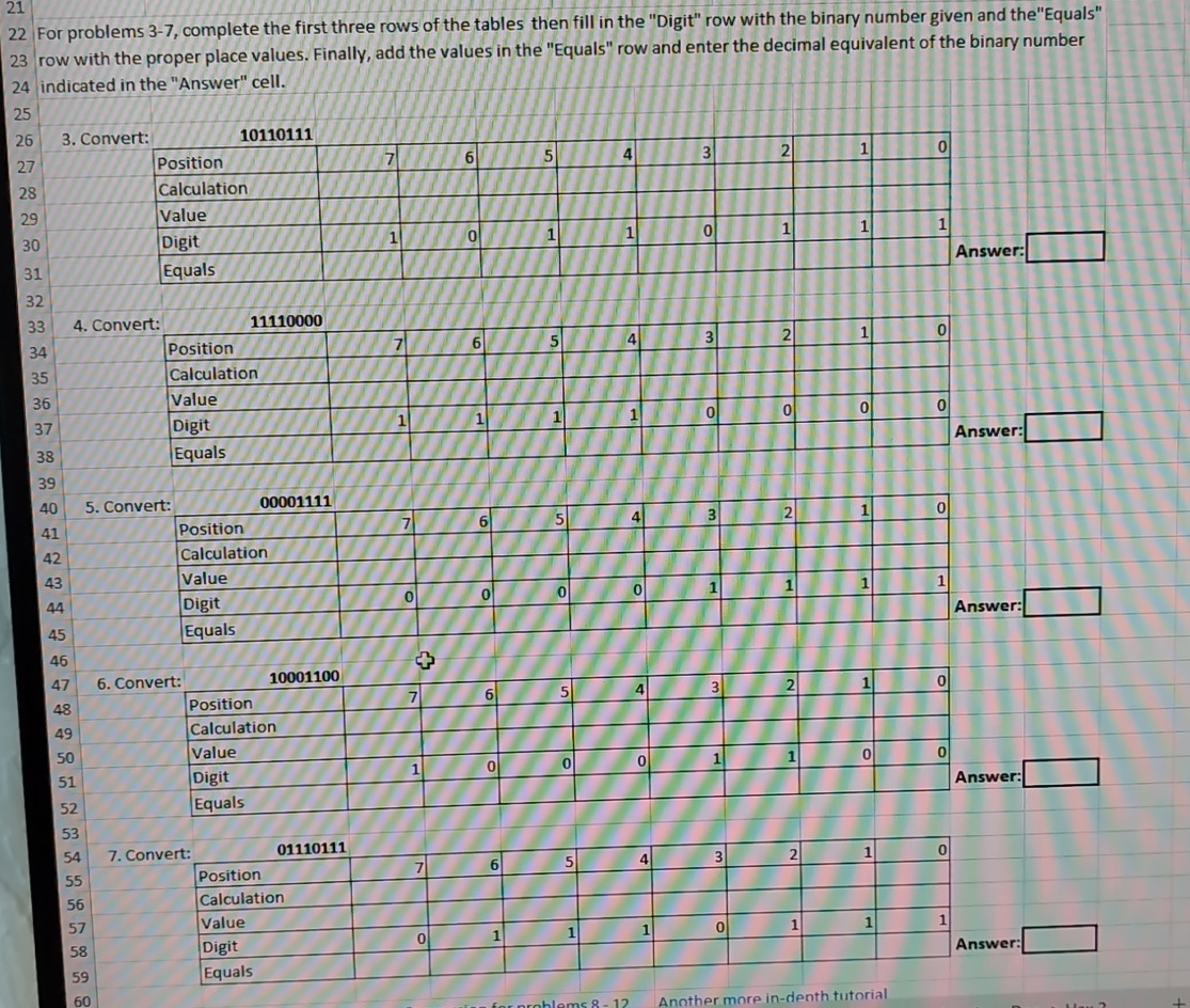 2 1 2 2 For problems 3 - 7 , complete the first