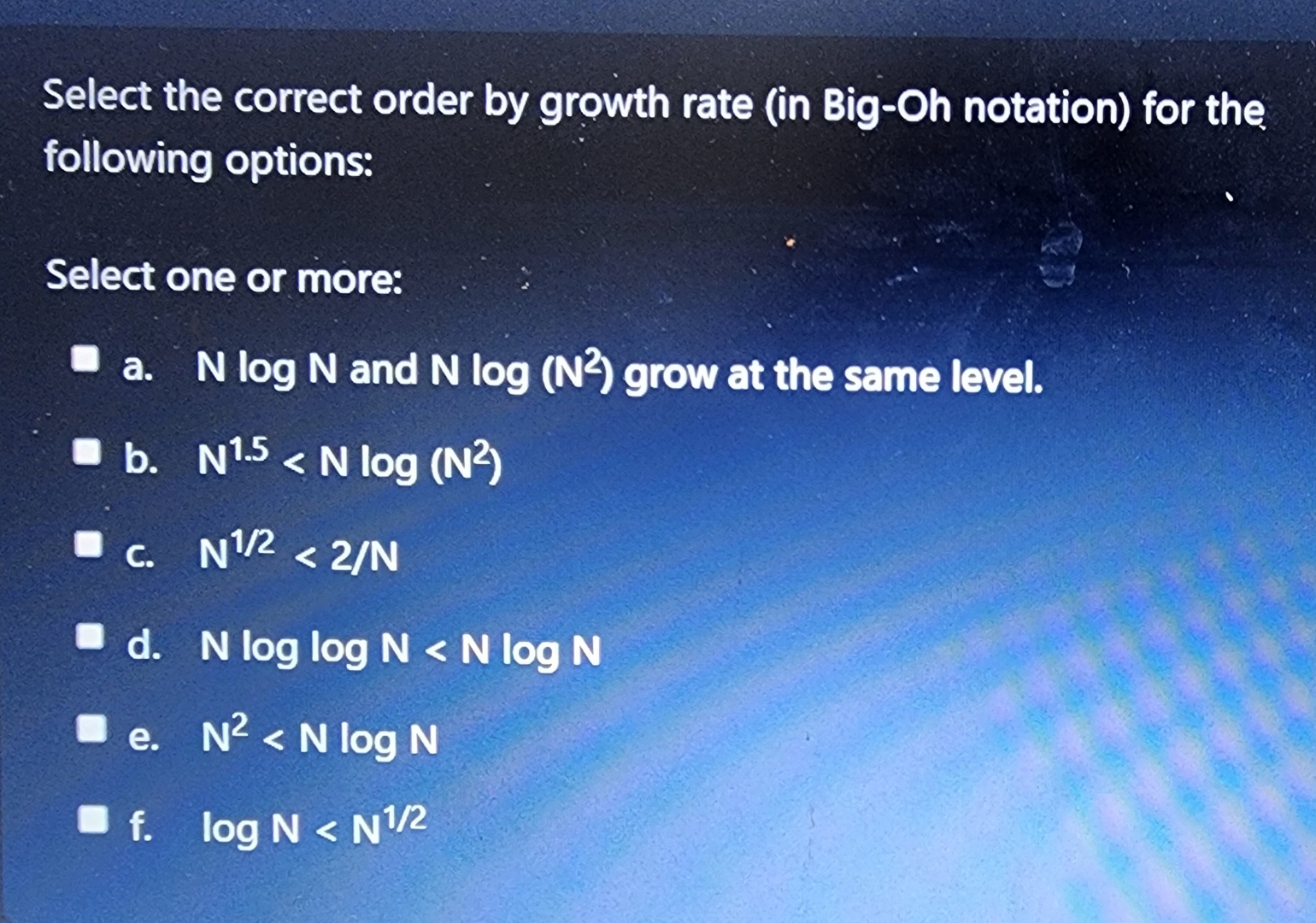 Select the correct order by growth rate ( in Big