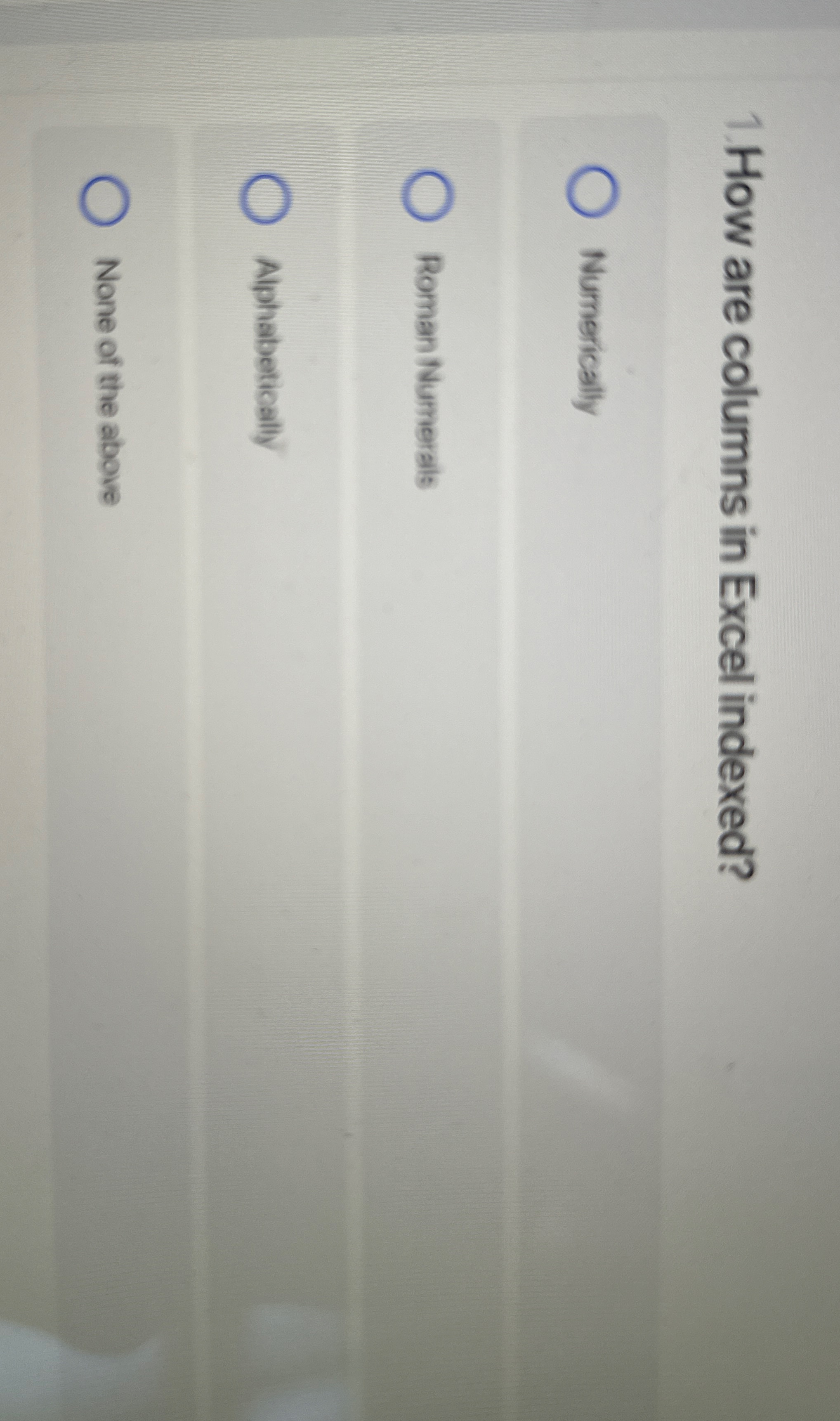 How are columns in Excel indexed? Numerically
