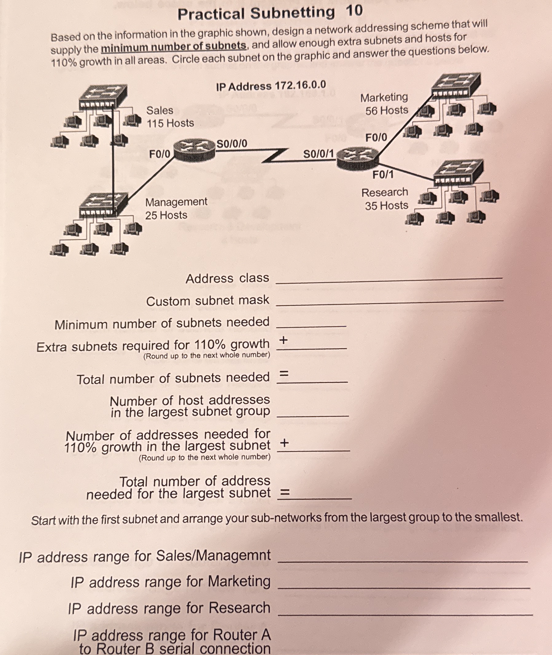 Practical Subnetting 1 0 Based on the information