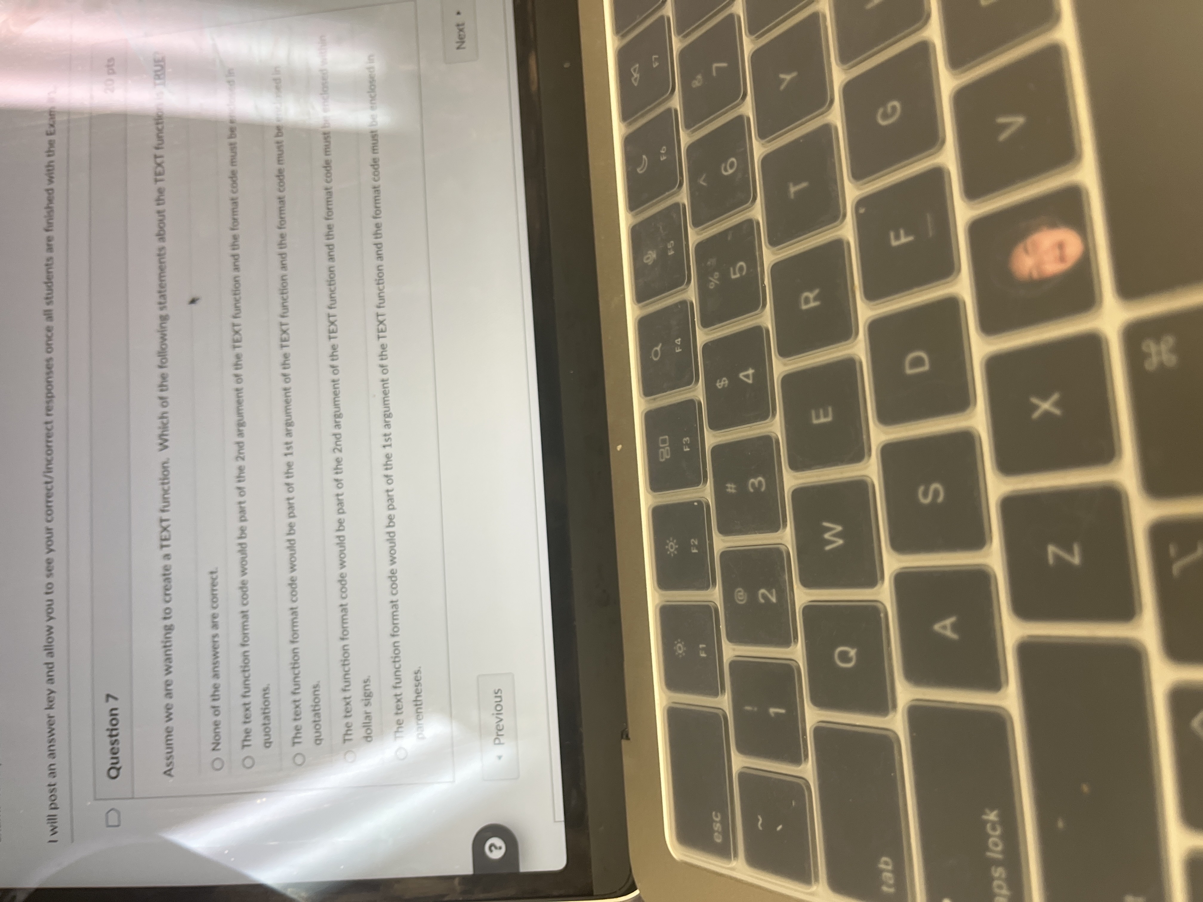 Question 7 Assume we are wanting to create a TEXT