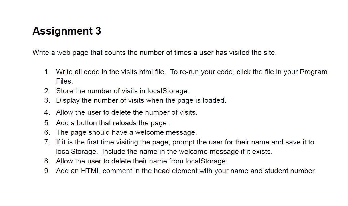 Assignment 3 Write a web page that counts the