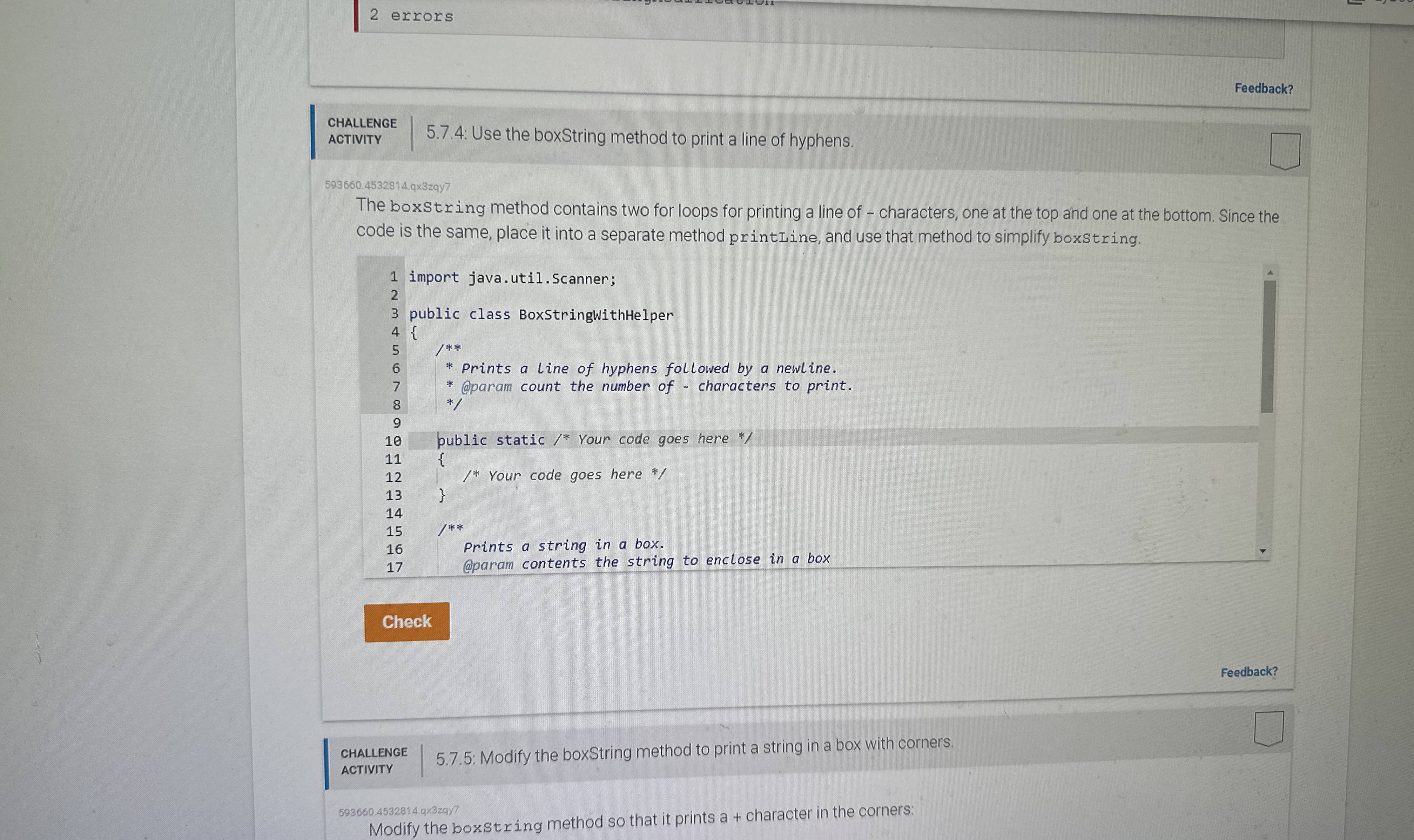 5 . 7 . 3 : Modify the boxString method to leave