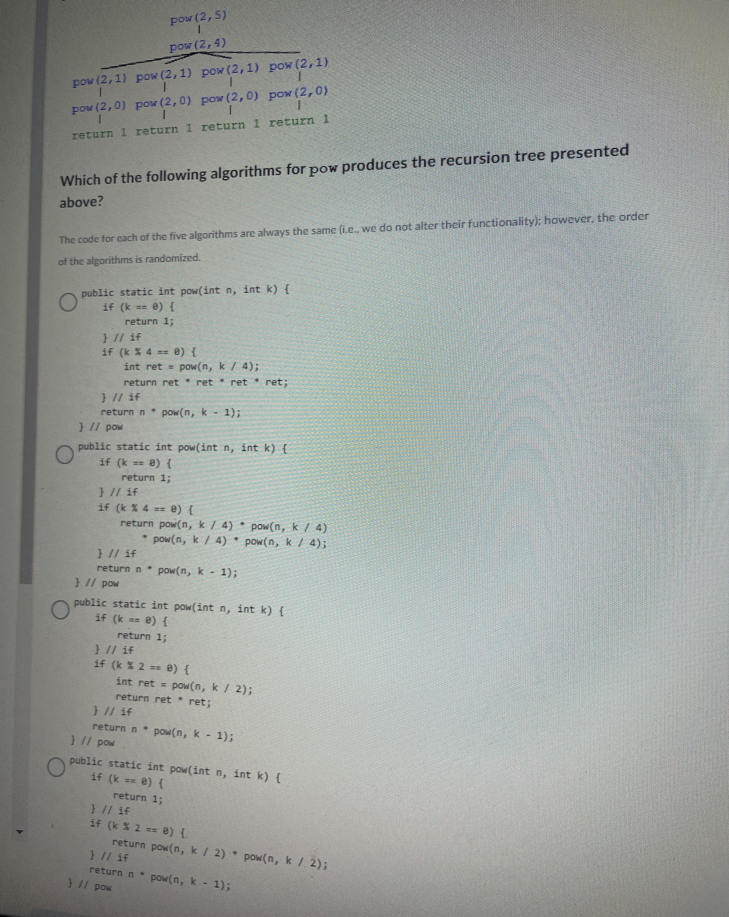 Consider the problem of int exponentiation. That