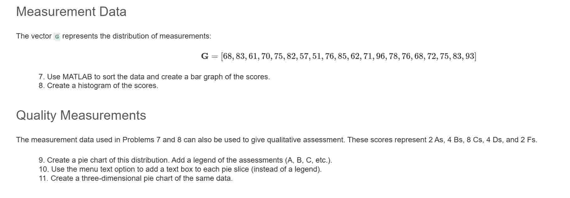 MATLAB The measurement data used in Problems 7