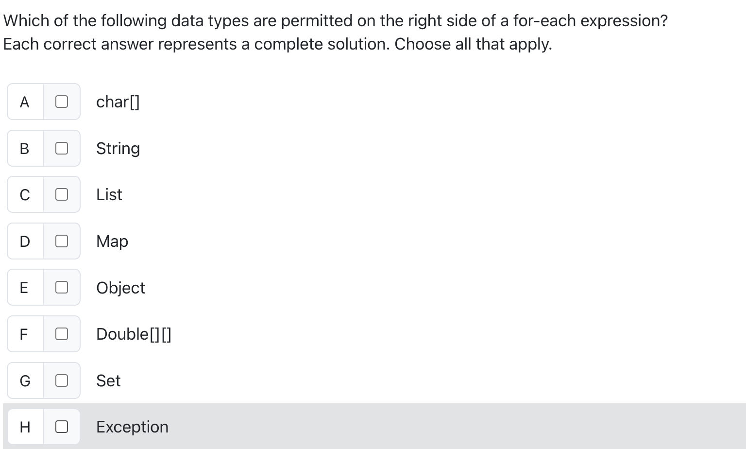 Which of the following data types are permitted