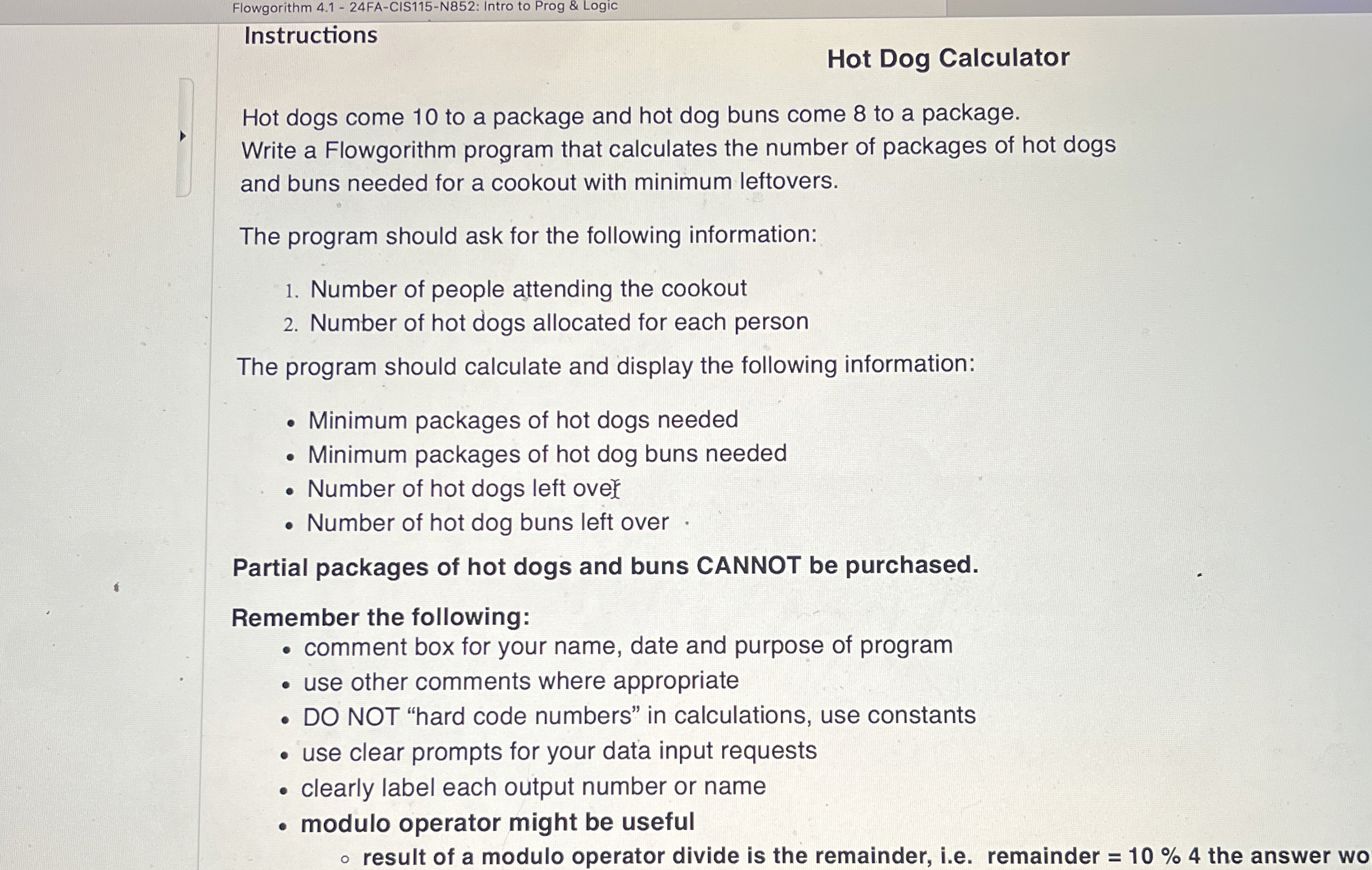 Instructions Hot Dog Calculator Hot dogs come 1 0
