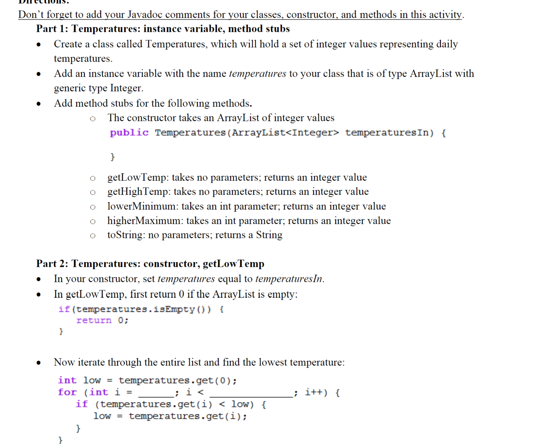 Don't forget to add your Javadoc comments for