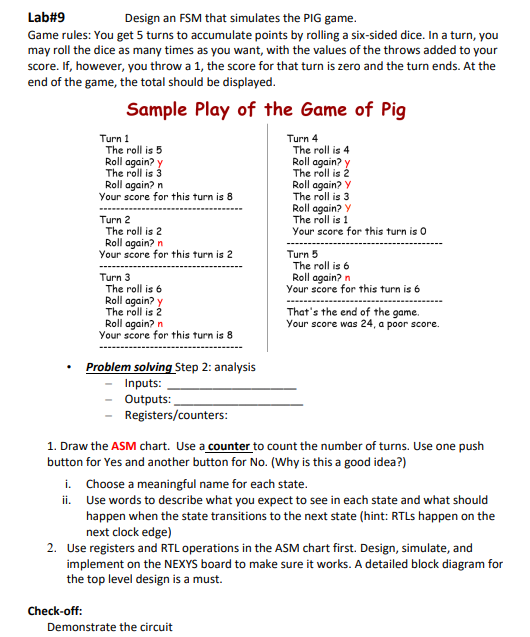 Use the provided handout to design an ASM chart,