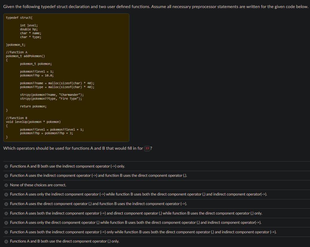 Given the following typedef struct declaration