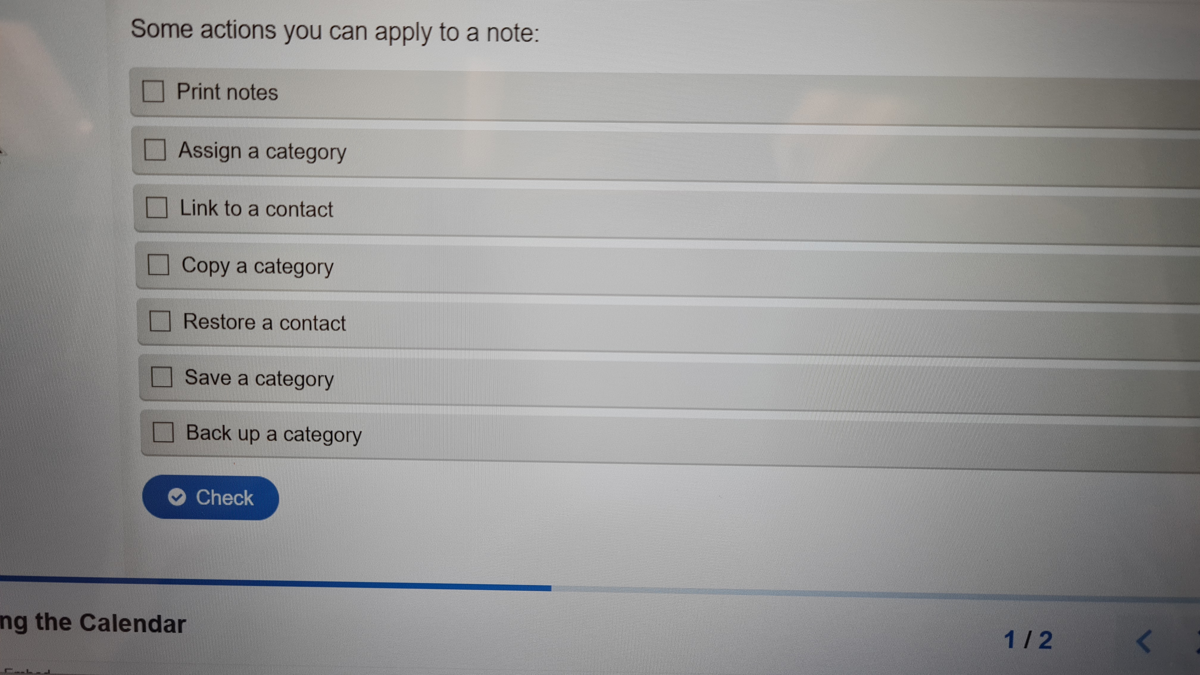 Some actions you can apply to a note: Print notes