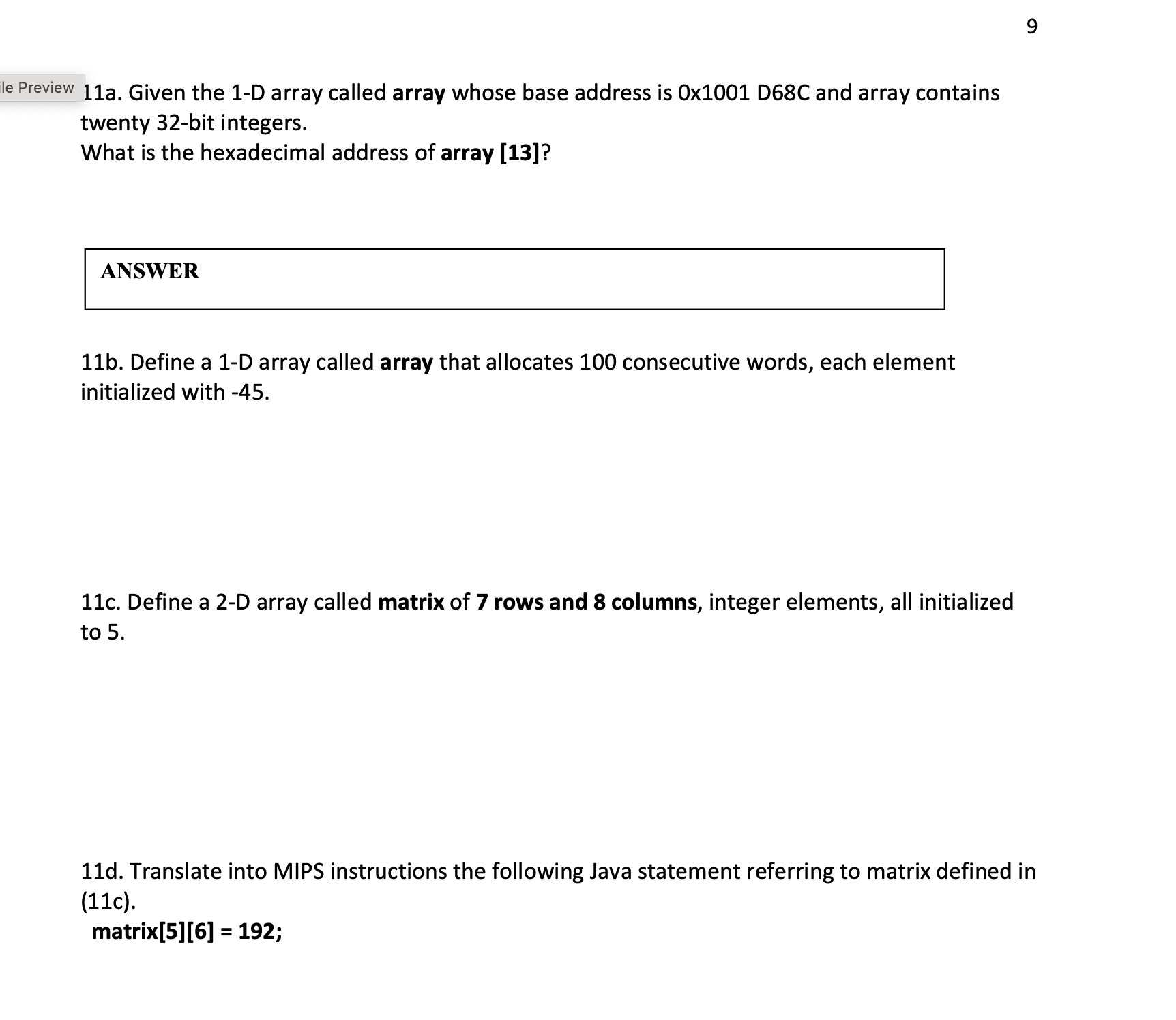 1 1 a . Given the 1 - D array called array whose