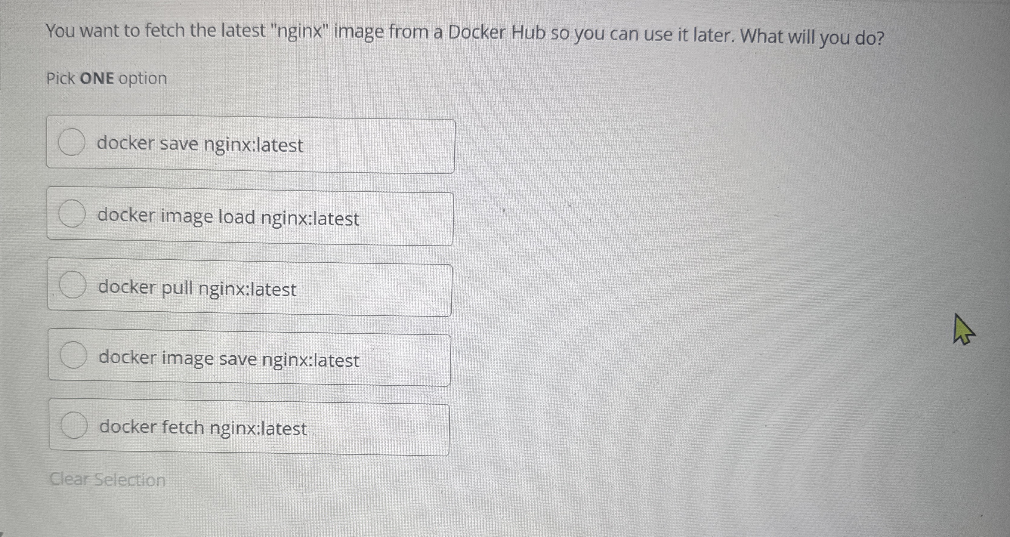 You want to fetch the latest "nginx" image from a
