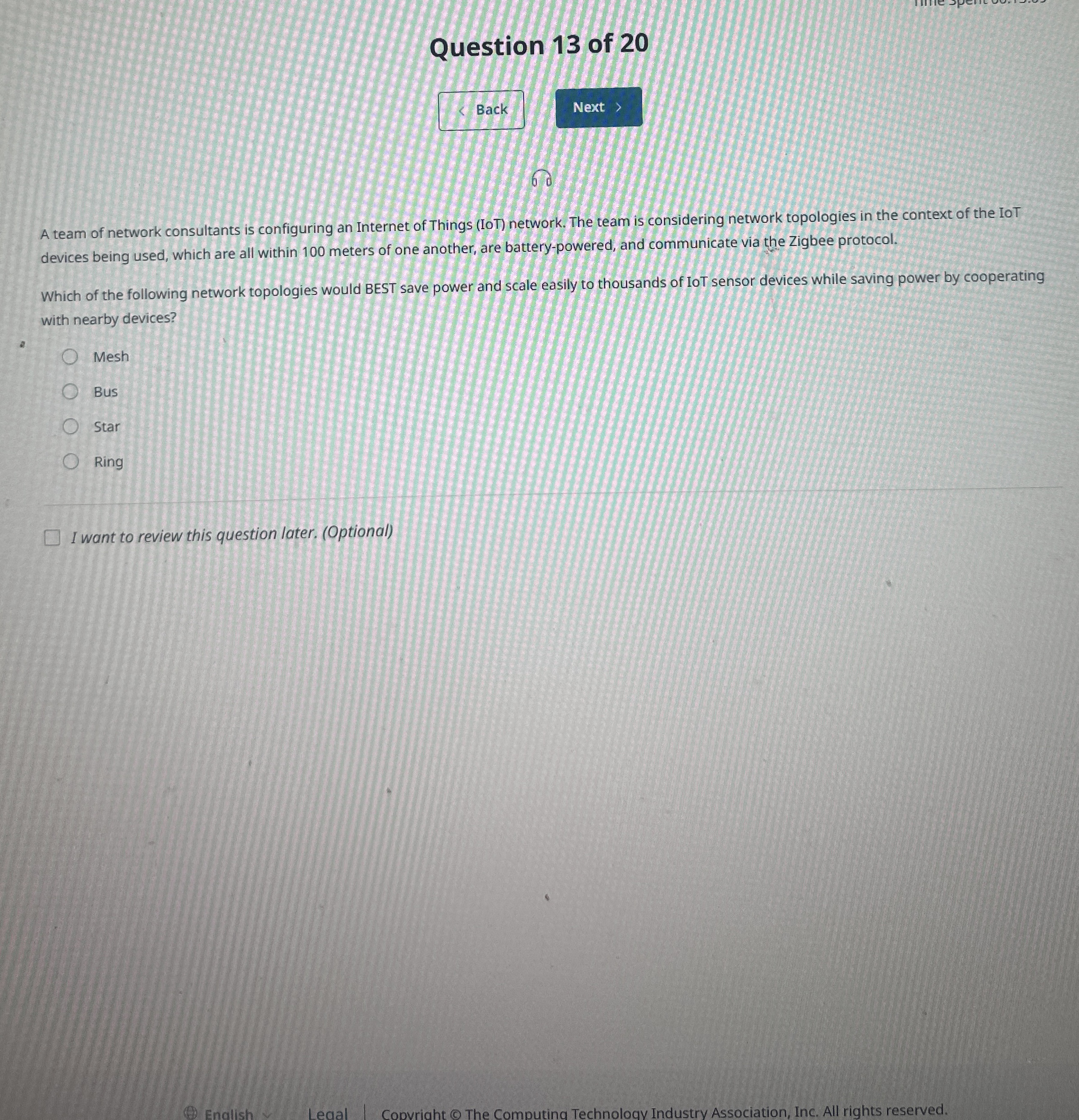Question 1 3 of 2 0 Back A team of network