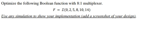 Optimize the following Boolean function with 8 :