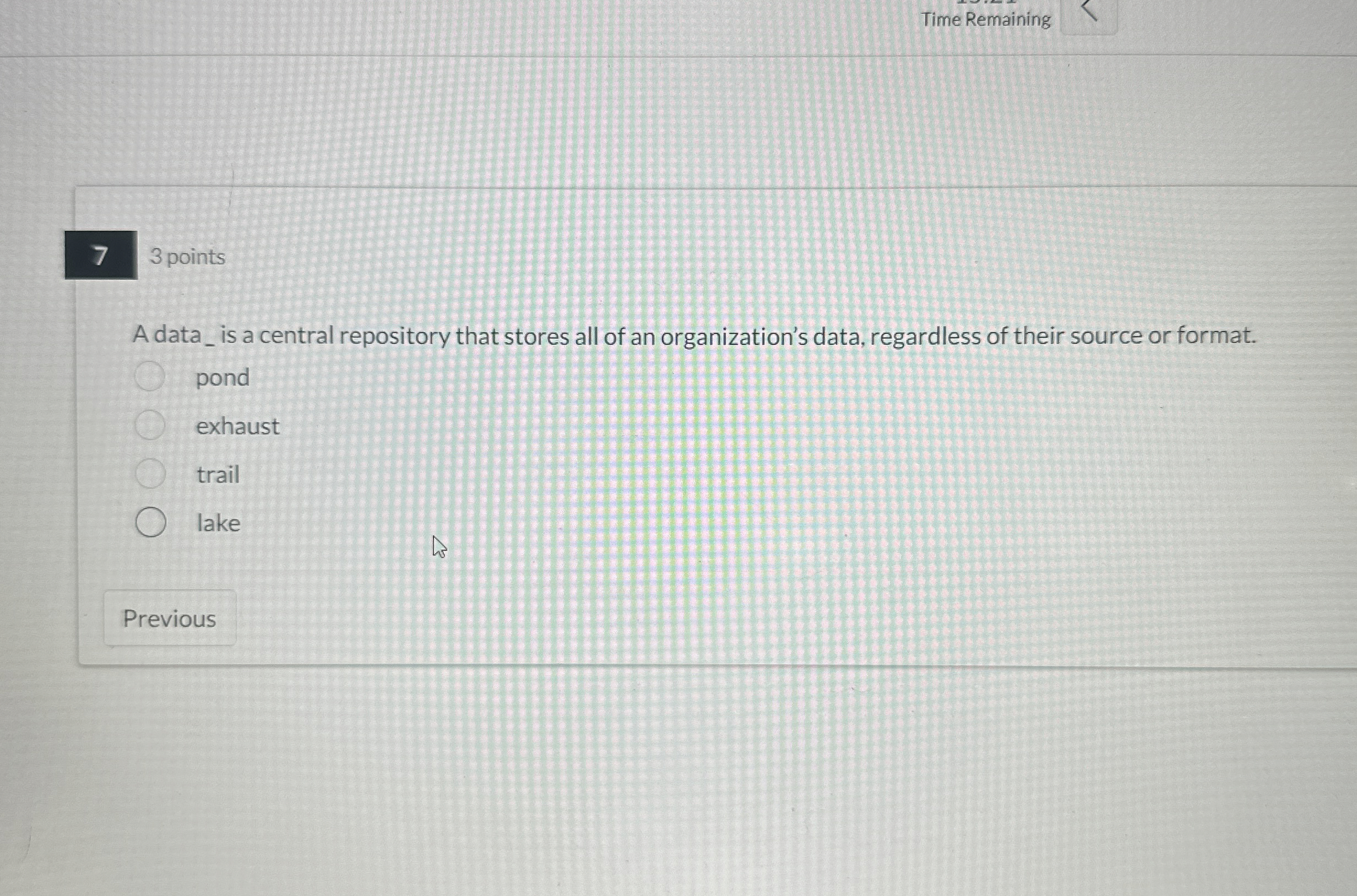 3 points A data _ is a central repository that