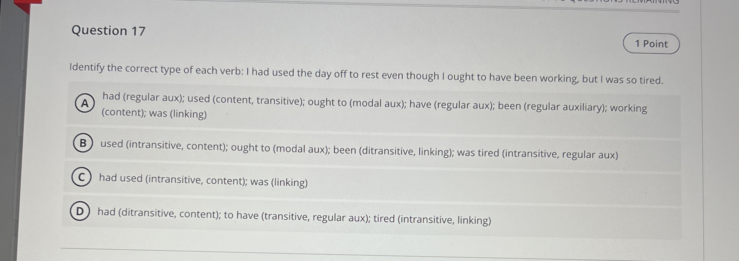 Question 1 7 Identify the correct type of each