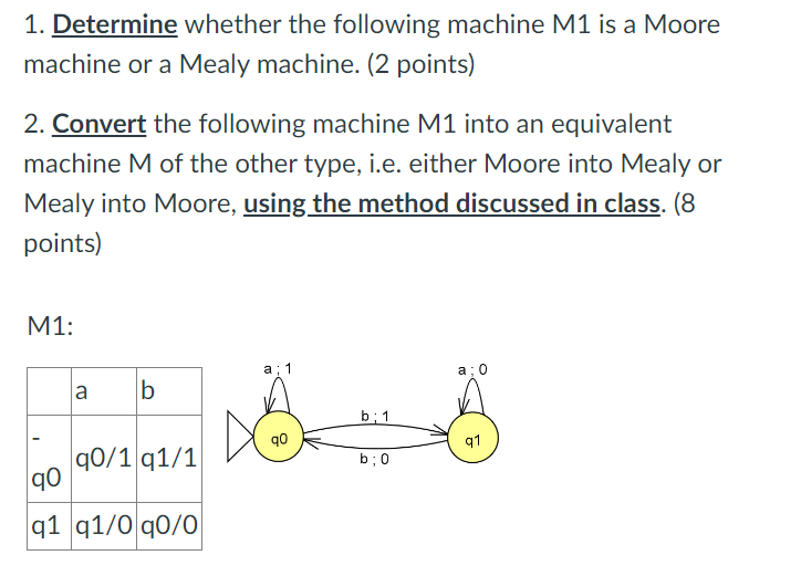 1 . Determine whether the following machine M 1