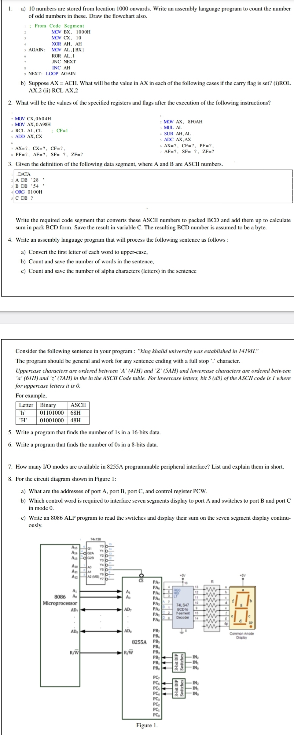 1 . a ) 1 0 numbers are stored from location 1 0