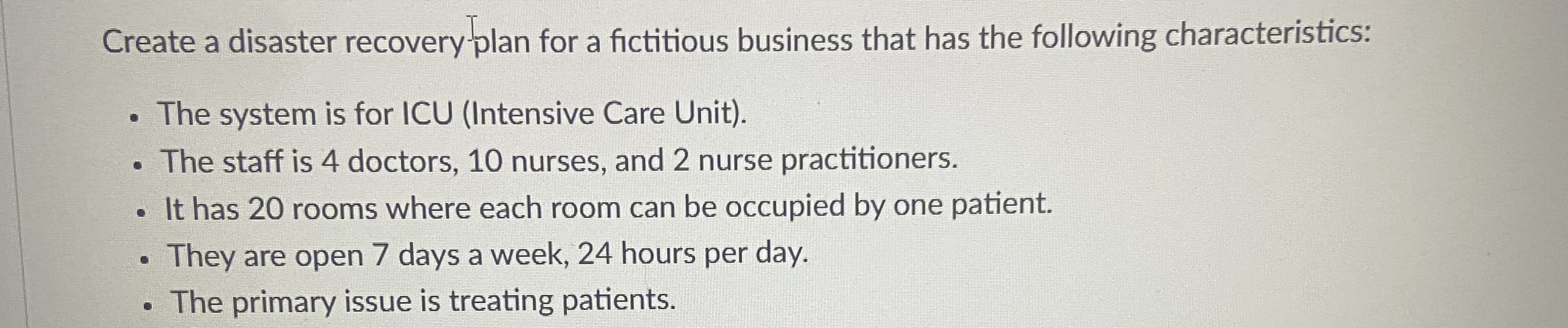 Create a disaster recovery plan for a fictitious