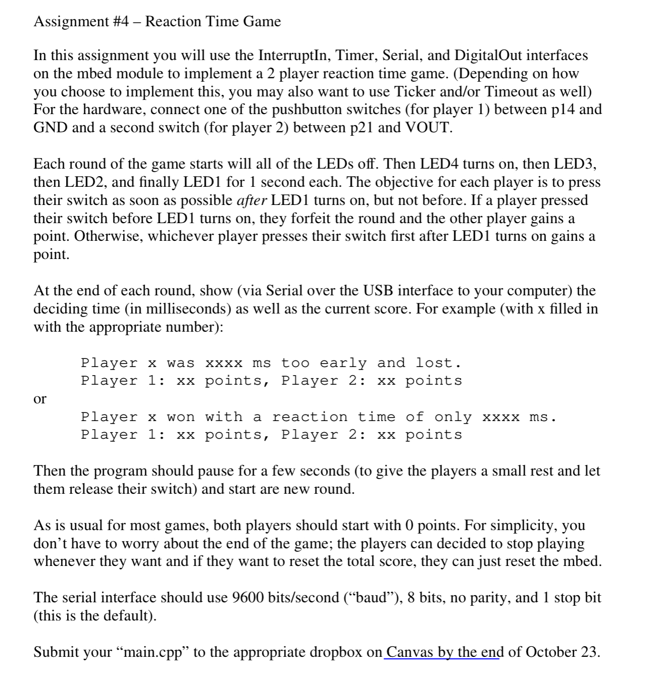 Assignment \ # 4 - Reaction Time Game In this