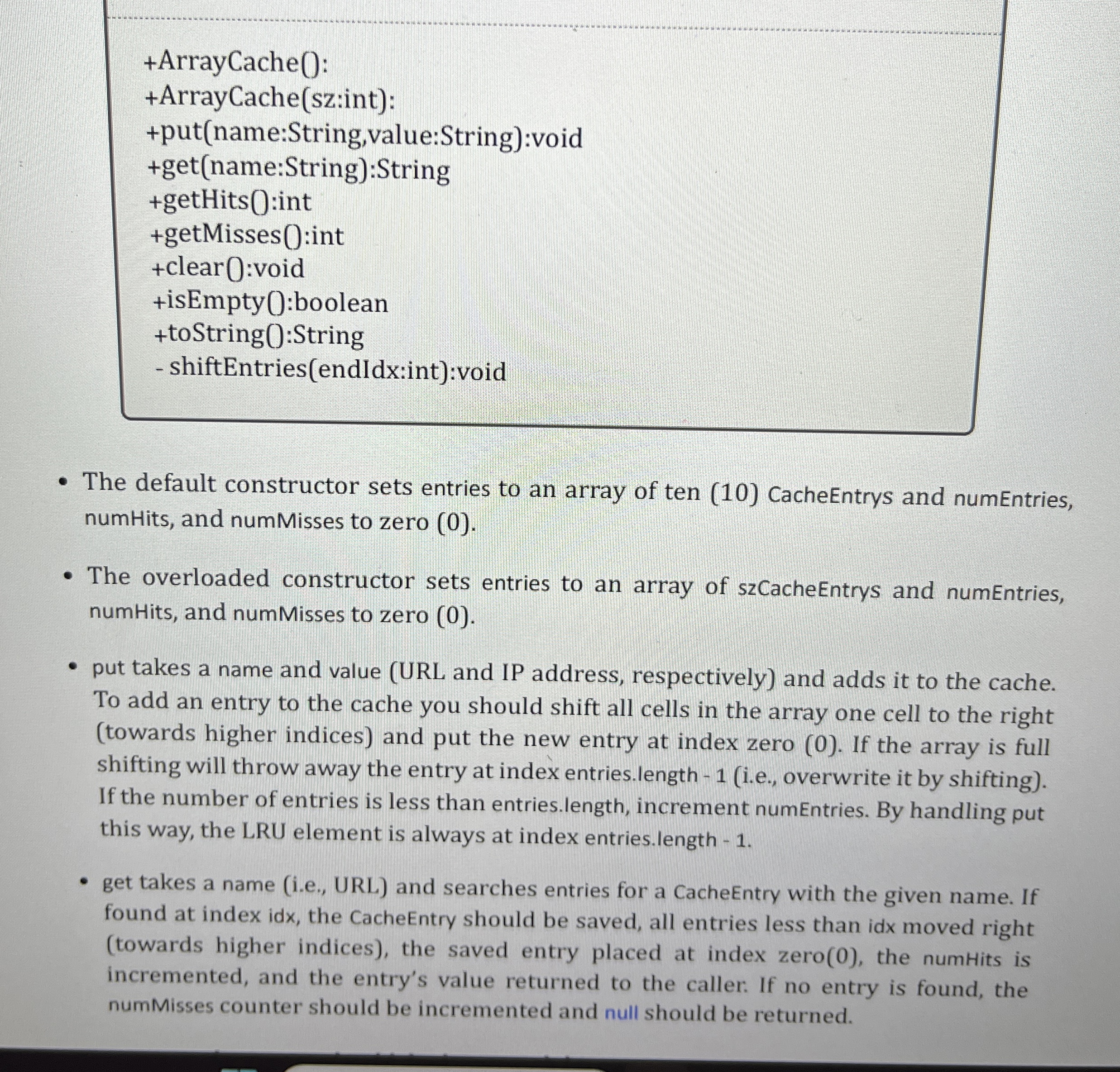 + ArrayCache ( ) : + ArrayCache ( sz:int ) : +