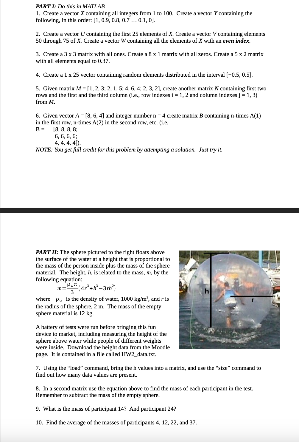PART I: Do this in MATLAB Create a vector x
