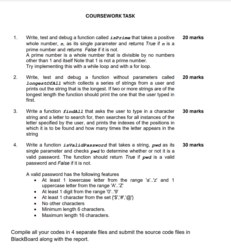 1 . Write, test and debug a function called