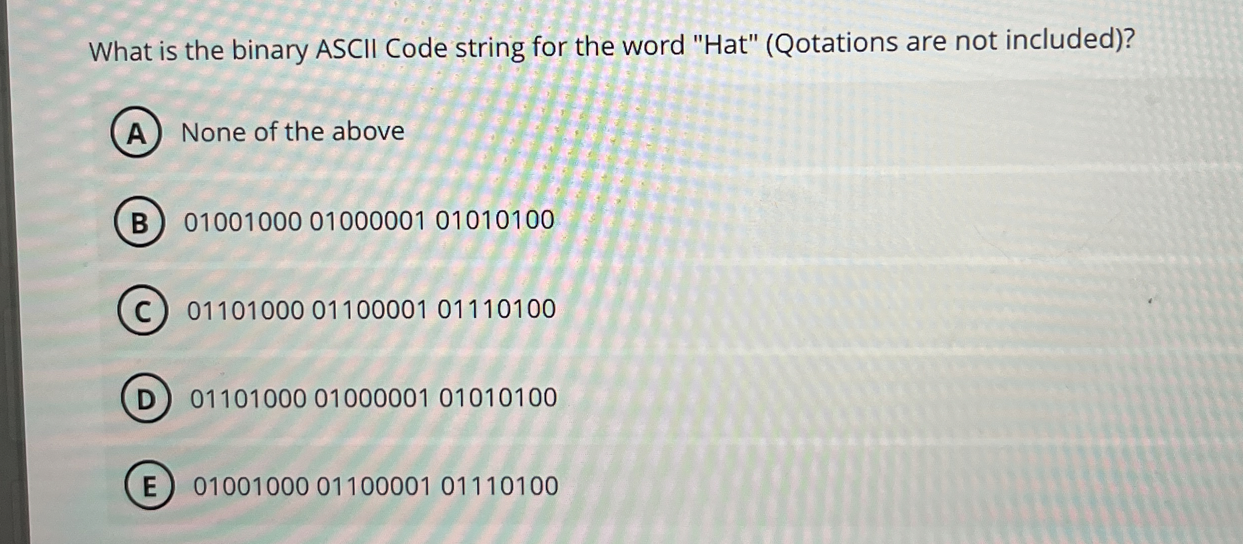 What is the binary ASCII Code string for the word