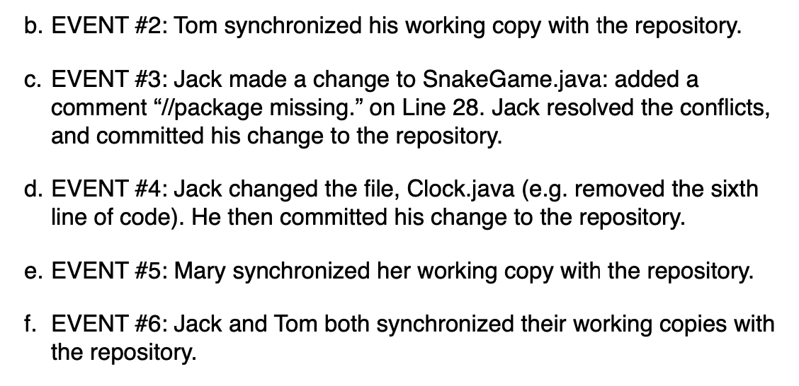 b . EVENT \ # 2 : Tom synchronized his working