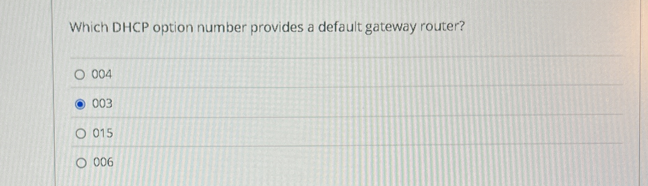 Which DHCP option number provides a default